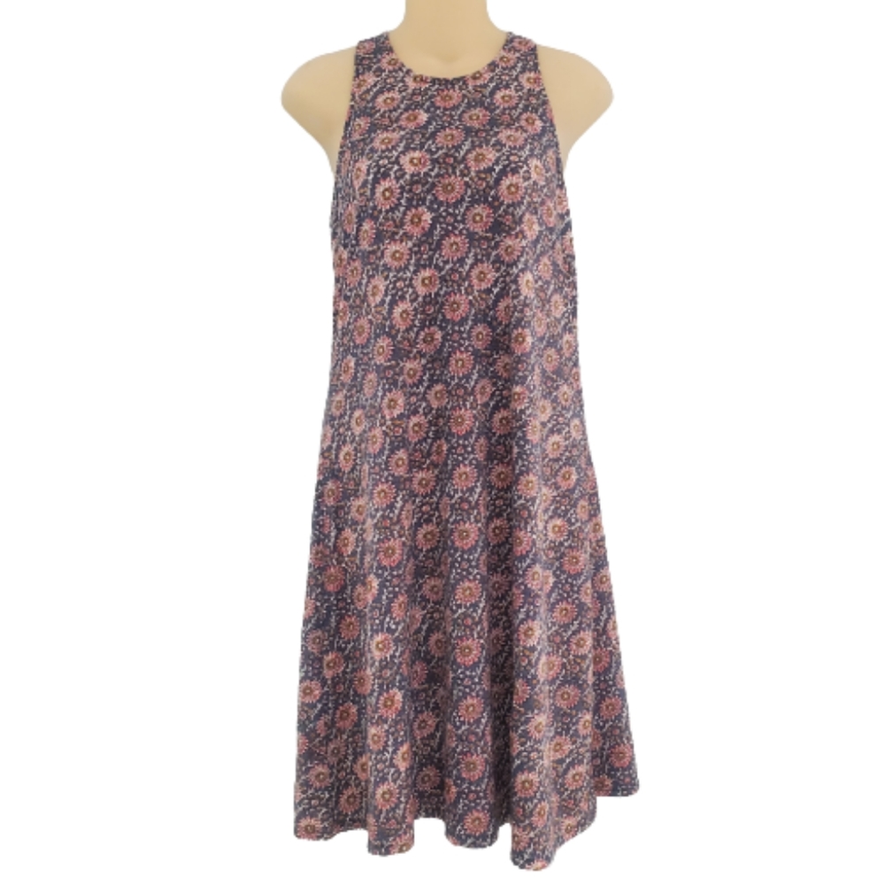 NWT GAP XS Blue Pink Floral Racerback Linen Maxi Dress